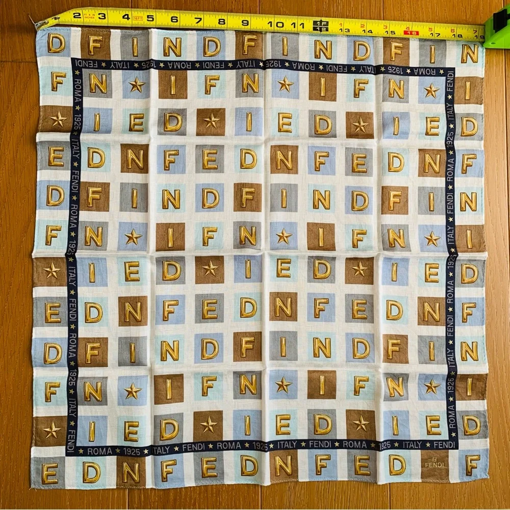 Vintage Fendi Logo Cotton Handkerchief Designer Pocket Square